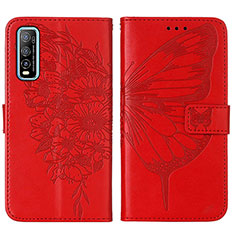 Custodia Portafoglio In Pelle Farfalla Cover con Supporto Y01B per Vivo Y50t Rosso