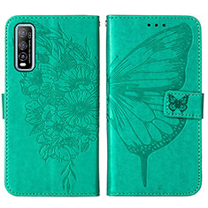 Custodia Portafoglio In Pelle Farfalla Cover con Supporto Y01B per Vivo Y50t Verde