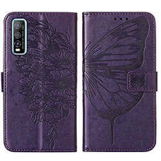 Custodia Portafoglio In Pelle Farfalla Cover con Supporto Y01B per Vivo Y50t Viola