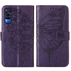 Custodia Portafoglio In Pelle Farfalla Cover con Supporto Y01B per Vivo Y51 (2021) Viola