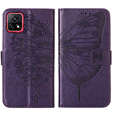 Custodia Portafoglio In Pelle Farfalla Cover con Supporto Y01B per Vivo Y52s 5G Viola