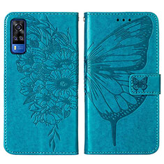 Custodia Portafoglio In Pelle Farfalla Cover con Supporto Y01B per Vivo Y53s 4G Blu