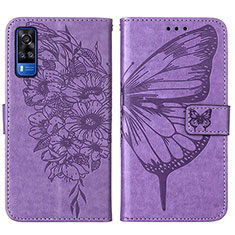 Custodia Portafoglio In Pelle Farfalla Cover con Supporto Y01B per Vivo Y53s NFC Lavanda