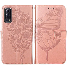 Custodia Portafoglio In Pelle Farfalla Cover con Supporto Y01B per Vivo Y72 5G Oro Rosa