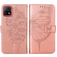 Custodia Portafoglio In Pelle Farfalla Cover con Supporto Y01B per Vivo Y72 India Oro Rosa