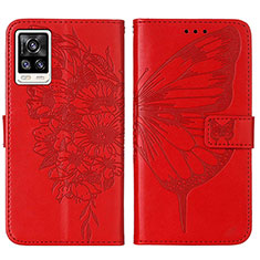 Custodia Portafoglio In Pelle Farfalla Cover con Supporto Y01B per Vivo Y73 (2021) Rosso