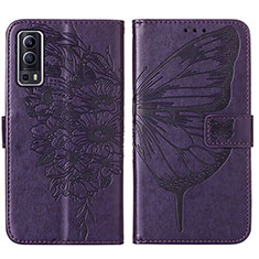 Custodia Portafoglio In Pelle Farfalla Cover con Supporto Y01B per Vivo Y75s 5G Viola