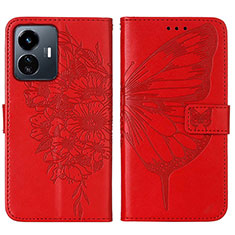 Custodia Portafoglio In Pelle Farfalla Cover con Supporto Y01B per Vivo Y77e t1 Rosso