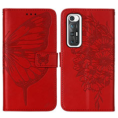 Custodia Portafoglio In Pelle Farfalla Cover con Supporto Y01B per Xiaomi Mi 10S 5G Rosso