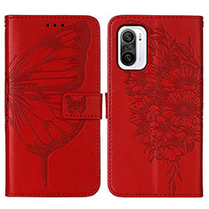 Custodia Portafoglio In Pelle Farfalla Cover con Supporto Y01B per Xiaomi Mi 11i 5G Rosso