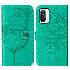 Custodia Portafoglio In Pelle Farfalla Cover con Supporto Y01B per Xiaomi Poco F3 5G Verde