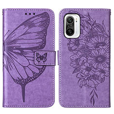 Custodia Portafoglio In Pelle Farfalla Cover con Supporto Y01B per Xiaomi Redmi K40 5G Lavanda