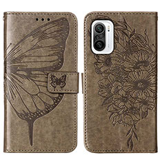 Custodia Portafoglio In Pelle Farfalla Cover con Supporto Y01B per Xiaomi Redmi K40 Pro 5G Grigio