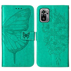 Custodia Portafoglio In Pelle Farfalla Cover con Supporto Y01B per Xiaomi Redmi Note 10 4G Verde