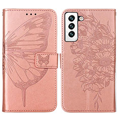 Custodia Portafoglio In Pelle Farfalla Cover con Supporto Y06B per Samsung Galaxy S22 5G Oro Rosa