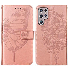 Custodia Portafoglio In Pelle Farfalla Cover con Supporto Y06B per Samsung Galaxy S23 Ultra 5G Oro Rosa
