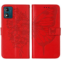 Custodia Portafoglio In Pelle Farfalla Cover con Supporto YB1 per Motorola Moto E13 Rosso