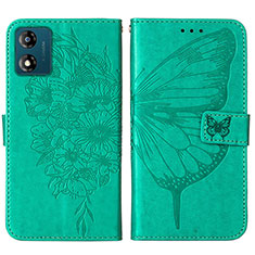 Custodia Portafoglio In Pelle Farfalla Cover con Supporto YB1 per Motorola Moto E13 Verde