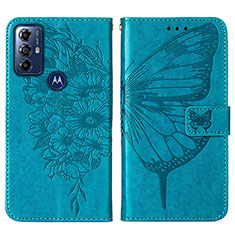 Custodia Portafoglio In Pelle Farfalla Cover con Supporto YB1 per Motorola Moto G Play (2023) Blu