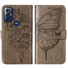 Custodia Portafoglio In Pelle Farfalla Cover con Supporto YB1 per Motorola Moto G Play (2023) Grigio