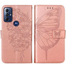 Custodia Portafoglio In Pelle Farfalla Cover con Supporto YB1 per Motorola Moto G Play (2023) Oro Rosa