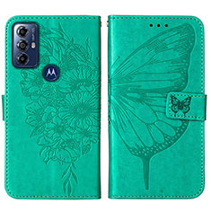 Custodia Portafoglio In Pelle Farfalla Cover con Supporto YB1 per Motorola Moto G Play (2023) Verde