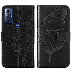 Custodia Portafoglio In Pelle Farfalla Cover con Supporto YB1 per Motorola Moto G Power (2022) Nero