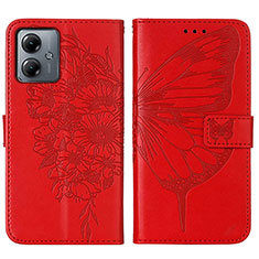 Custodia Portafoglio In Pelle Farfalla Cover con Supporto YB1 per Motorola Moto G14 Rosso