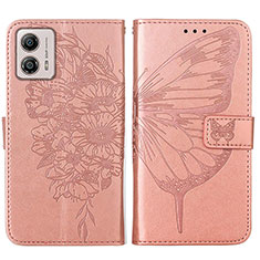 Custodia Portafoglio In Pelle Farfalla Cover con Supporto YB1 per Motorola Moto G53 5G Oro Rosa