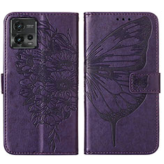 Custodia Portafoglio In Pelle Farfalla Cover con Supporto YB1 per Motorola Moto G72 Viola