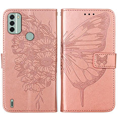 Custodia Portafoglio In Pelle Farfalla Cover con Supporto YB1 per Nokia C31 Oro Rosa