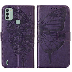 Custodia Portafoglio In Pelle Farfalla Cover con Supporto YB1 per Nokia C31 Viola