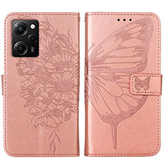 Custodia Portafoglio In Pelle Farfalla Cover con Supporto YB1 per Xiaomi Poco X5 Pro 5G Oro Rosa