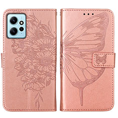 Custodia Portafoglio In Pelle Farfalla Cover con Supporto YB1 per Xiaomi Redmi Note 12 4G Oro Rosa