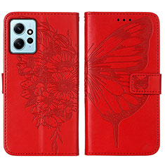 Custodia Portafoglio In Pelle Farfalla Cover con Supporto YB1 per Xiaomi Redmi Note 12 4G Rosso