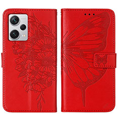 Custodia Portafoglio In Pelle Farfalla Cover con Supporto YB1 per Xiaomi Redmi Note 12 Explorer Rosso