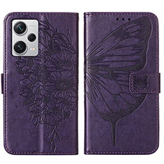 Custodia Portafoglio In Pelle Farfalla Cover con Supporto YB1 per Xiaomi Redmi Note 12 Explorer Viola