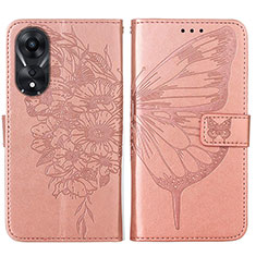 Custodia Portafoglio In Pelle Farfalla Cover con Supporto YB2 per Oppo A78 5G Oro Rosa