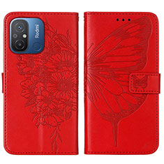 Custodia Portafoglio In Pelle Farfalla Cover con Supporto YB2 per Xiaomi Redmi 11A 4G Rosso