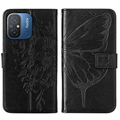 Custodia Portafoglio In Pelle Farfalla Cover con Supporto YB2 per Xiaomi Redmi 12C 4G Nero