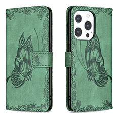 Custodia Portafoglio In Pelle Farfalla Cover con Supporto Z01 per Apple iPhone 14 Pro Verde