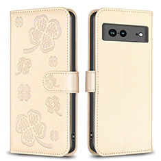 Custodia Portafoglio In Pelle Fiori Cover con Supporto BF1 per Google Pixel 7a 5G Oro