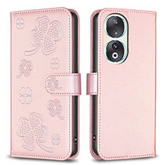 Custodia Portafoglio In Pelle Fiori Cover con Supporto BF1 per Huawei Honor 90 5G Oro Rosa