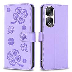 Custodia Portafoglio In Pelle Fiori Cover con Supporto BF1 per Huawei Honor 90 Pro 5G Viola