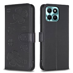 Custodia Portafoglio In Pelle Fiori Cover con Supporto BF1 per Huawei Honor X6a Nero