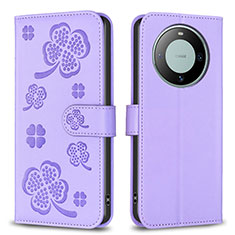 Custodia Portafoglio In Pelle Fiori Cover con Supporto BF1 per Huawei Mate 60 Pro+ Plus Viola