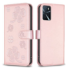 Custodia Portafoglio In Pelle Fiori Cover con Supporto BF1 per Oppo A16s Oro Rosa