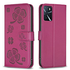 Custodia Portafoglio In Pelle Fiori Cover con Supporto BF1 per Oppo A16s Rosa Caldo