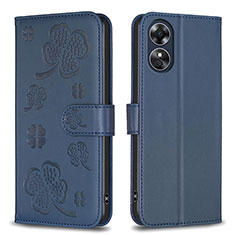 Custodia Portafoglio In Pelle Fiori Cover con Supporto BF1 per Oppo A17 Blu