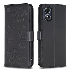 Custodia Portafoglio In Pelle Fiori Cover con Supporto BF1 per Oppo A17 Nero